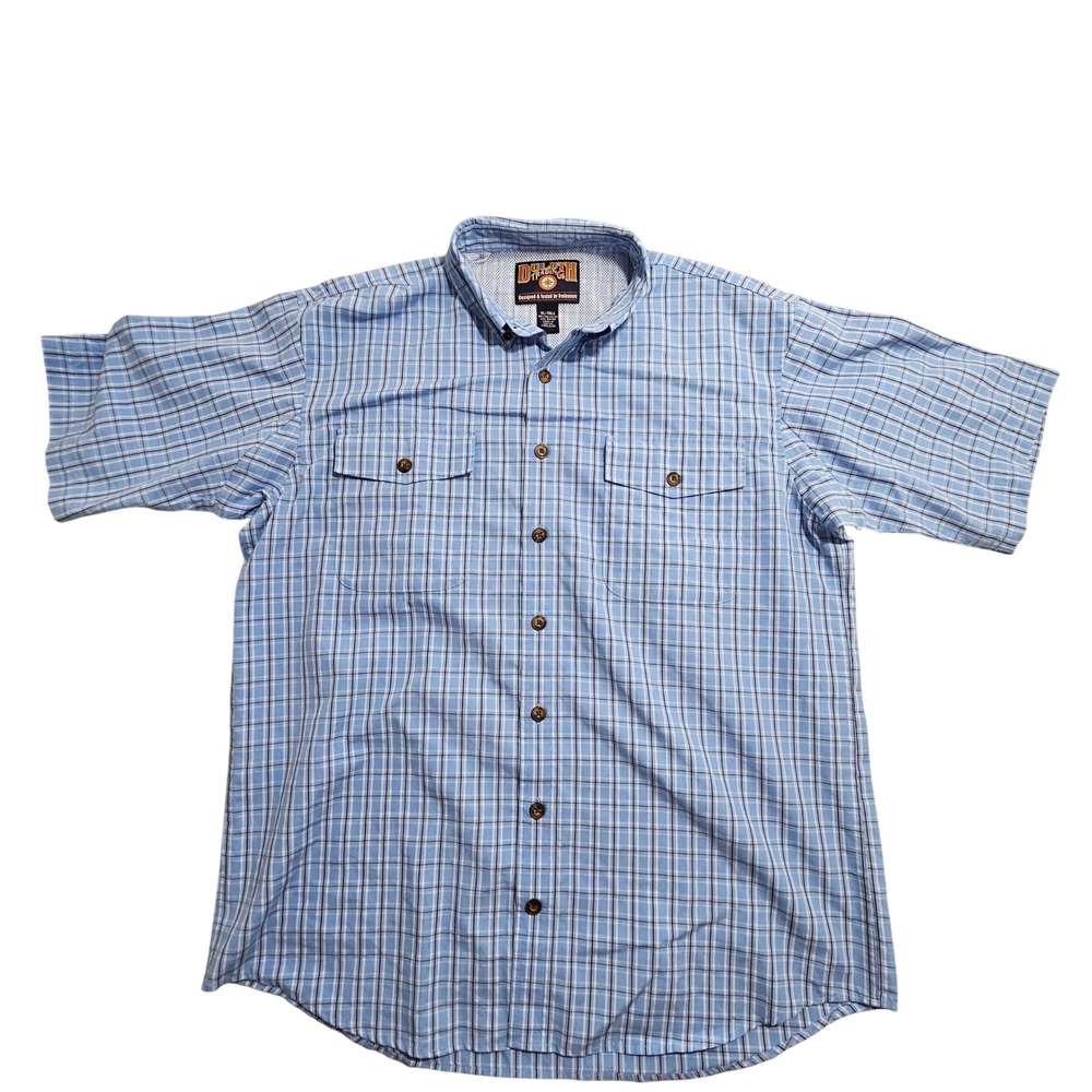 Duluth Trading Co Shirt XL Tall Blue Plaid Vented Back Short Button Up
